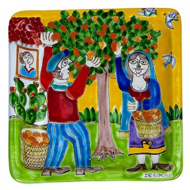 Squared Plate 24x24 DS Orange Harvesting  de simone pottery Squared Plate 24x24 DS Orange Harvesting  de simone pottery